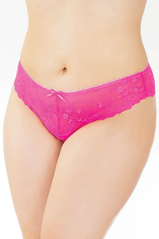 Neon Pink Scalloped Lace and Mesh Thong in OSXL