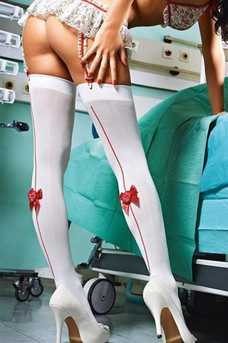 Sheer White Nurse Thigh Highs in OS