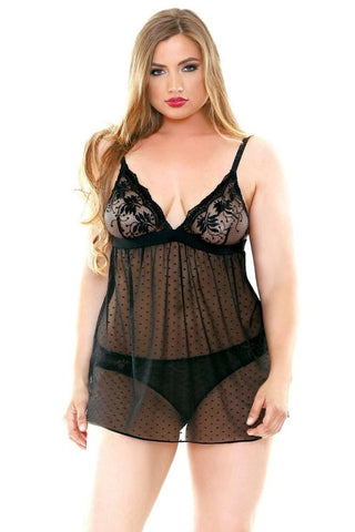 Tiffany Dot Mesh Babydoll & Panty in 2X