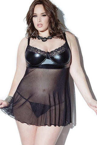 Wet Look Babydoll & G-String Set in 1X/2X