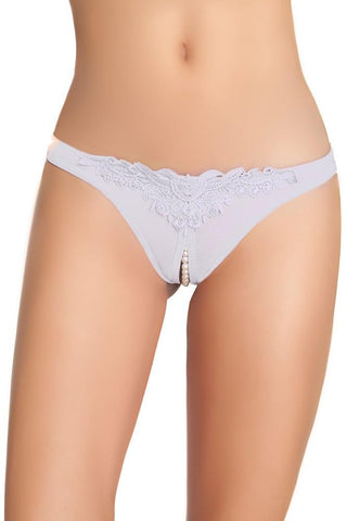 Bridal Crotchless Pearl Thong with Venise Detail in OS