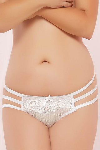 Floral White Lace Open Crotch Cage Panty in 1X/2X