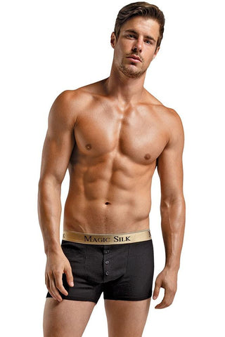 Black Rib Knit Button Pouch Boxers in L