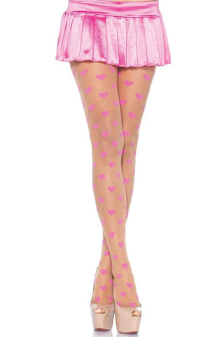 Be Mine Sheer Pantyhose with Pink Woven Hearts in OS
