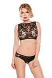 Wet Look Top and Boyshorts with Floral Lace Bust in OS