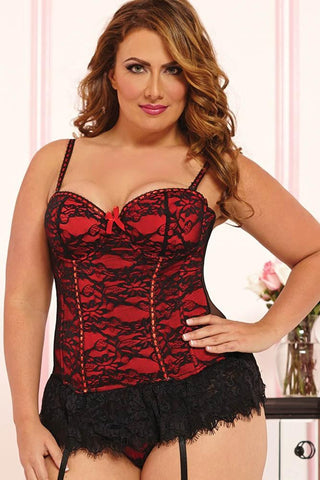 Romantic Red Victorian Lace Bustier Set in 3X/4X