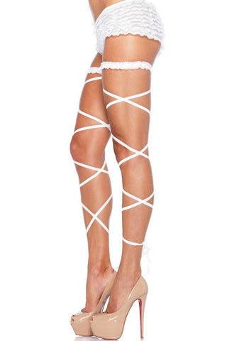 White Garter Leg Wrap with Ruffled Top in OS