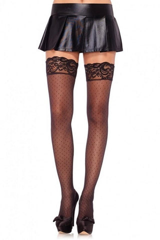 Sheer Diamond Dot Thigh Highs with Stay Up Spandex in OS