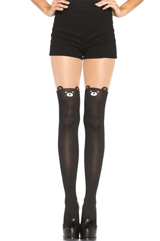 Black Bear Pantyhose with Sheer Thigh in OS