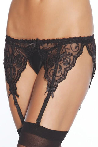 Black French Lace Garter Belt in OS