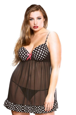 Polka Dot Babydoll & G-String in 3X/4X