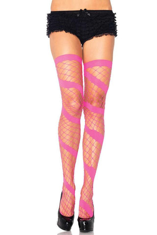 Neon Pink Swirled Open Net Thigh Highs in OS
