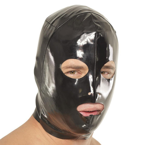 Fetish Fantasy Wet Look 3-Hole Hood Large in Black