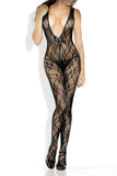 Black Floral Lace Bodystocking in OS
