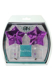 Sequin Star Nipple Covers with Pewter Charm in Purple
