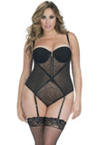 Front Zip Teddy with Lace Detail & Garters in 3X