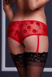 Red Rose Crotchless Boyshort with Garters in M