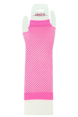 Long Fishnet Gloves in Neon Pink