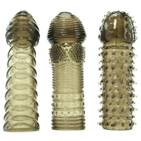 Sextenders 3-Pack, Spiralled, Nubbed and Multi-Feel in Blac