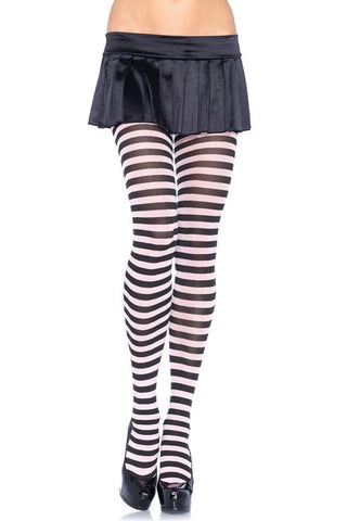 Black and White Striped Tights in OSXL