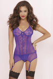 Purple Textured Mesh and Lace Chemise and Thong in OS