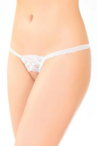 White Scalloped Lace Open Crotch G-String in OS