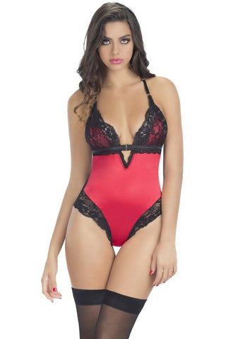 Satin Teddy with Floral Lace Trim in S