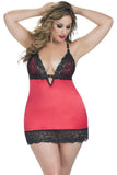 Satin Babydoll with Lace Detail & G-String in 1X