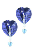 Sequin Heart Nipple Covers with Heart Charm in Blue