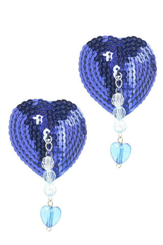 Sequin Heart Nipple Covers with Heart Charm in Blue