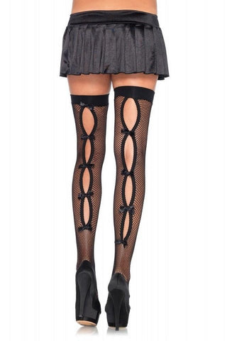 Fishnet Thigh Highs with Keyhole Bow Backseam in OS