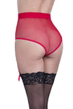 Red Fishnet High Waist Panty with Garters in L/XL