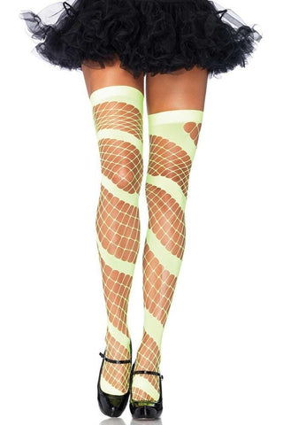 Lime Green Swirled Open Net Thigh Highs in OS