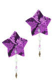Sequin Star Nipple Covers with Pewter Charm in Purple