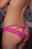Neon Pink Metallic Lace Cage Back Panty in XL