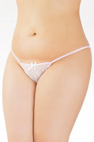 White Lace Adjustable G-String with Pink Satin Trim in OSXL