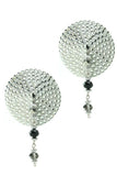 Round Large Crystal Nipple Covers with Faceted Beads in Sil
