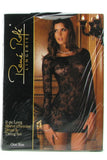 Long Sleeve Black Lace Chemise & Thong in OS