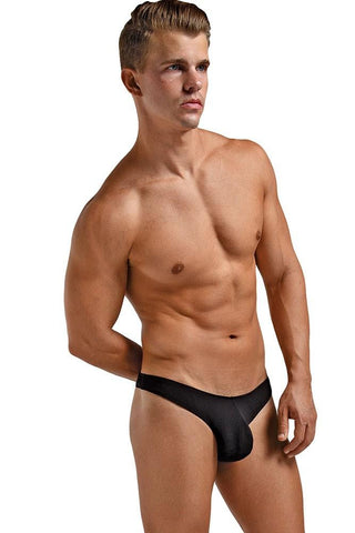 Black Rib Knit Mini Pouch Thong in M
