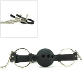 Hinder Silicone Breathable Ball Gag & Nipple Clamps