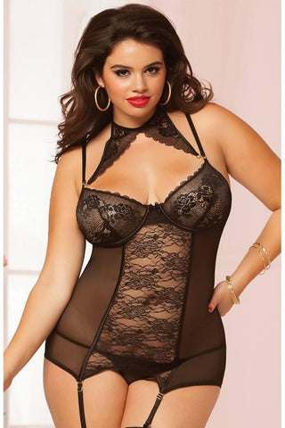 Black Lace & Mesh Merrywidow Set in OSXL