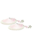 Round Satin Nipple Covers with Beads & Flower Charm in Pink