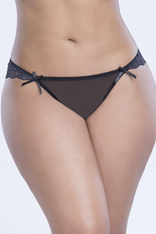 Black Lace Back Crotchless Panty in 1X/2X