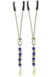 Tweezer Nipple Clamps with Purple and Pearl Tassels