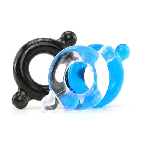 Elastomer Cock Ring 3 Pack in Black, Blue, Clear