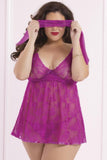 Orchid Floral Galloon Lace Babydoll and Thong in OSXL