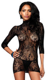 Floral Lace, High Neck, Open Back Mini Dress in OS