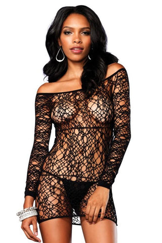 Web Net Long Sleeve Mini Dress in OS
