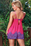 Bright Pink Babydoll with Purple Floral Lace Overlay in M