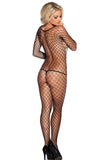 Fence Net Long Sleeved Black Bodystocking in OS
